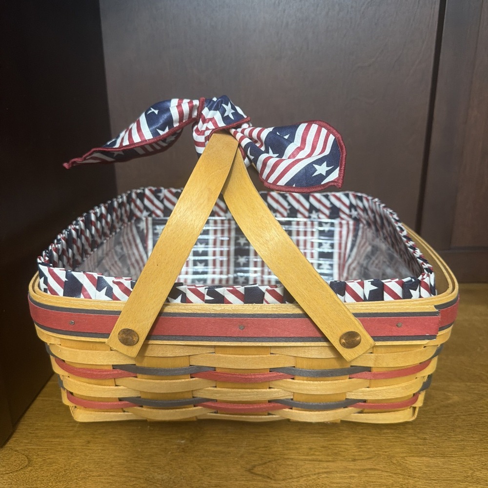 Longaberger 1998 All American Pie Basket Protector Liner & Tie Patriotic VTG